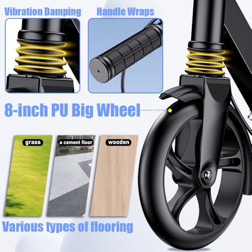 Black Dual Brake Kick Scooter with Adjustable Height & Wider Pedals for Kids, Teenagers & Adults