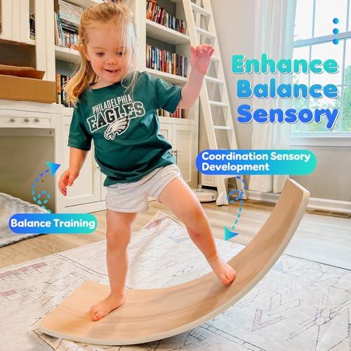 Kids Wooden Balance Board 36 Inches Natural Wood Montessori Wobble Toy