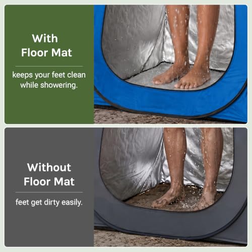 WolfWise PRO Pop Up Shower Tent with Silver Coating, Floor & Rain Fly - Blue, Tall 6'7"