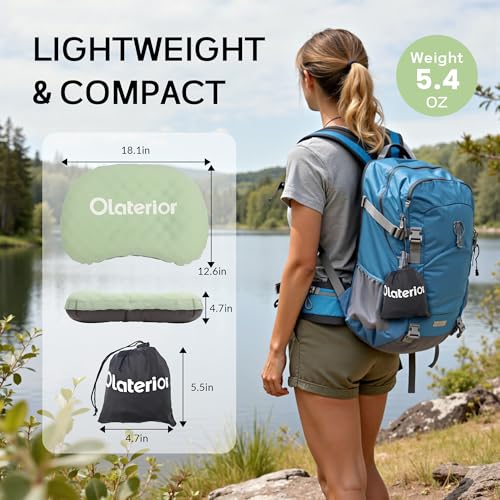 Ultralight Inflatable Camping Pillow - Grass Green, Compact & Portable