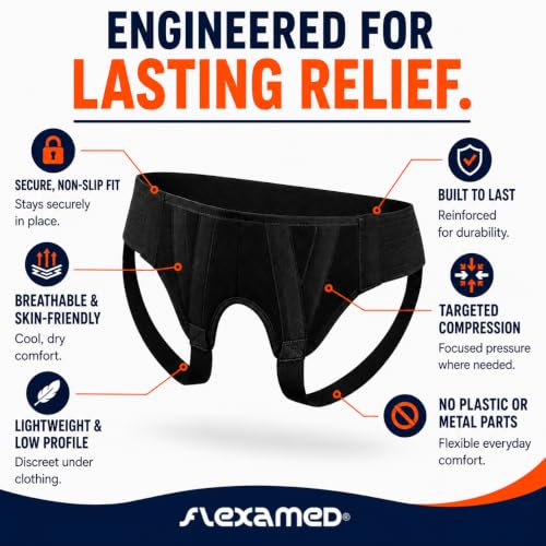 FlexaMed Men’s Inguinal Hernia Support Belt Right/Medium - Black