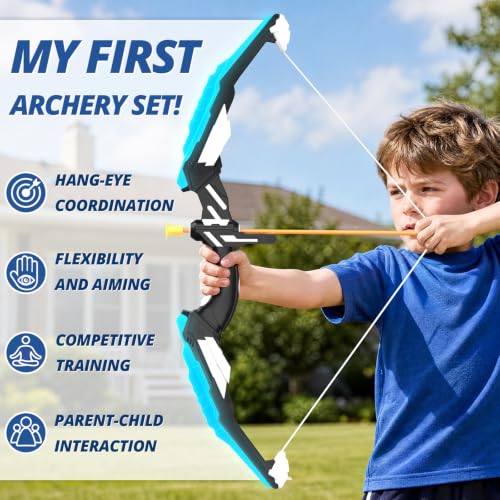 Kids LED Bow and Arrow Set with Targets - Blue & Black Indoor Outdoor Sport Gift