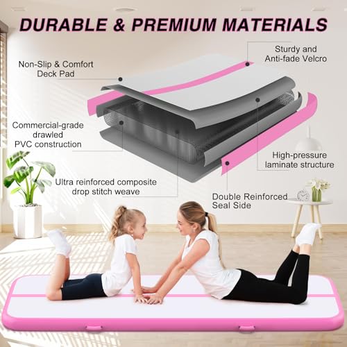 Pink 10ft Inflatable Air Gymnastics Tumbling Mat with Electric Pump for Kids & Adults