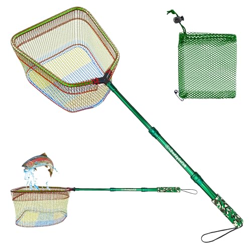 Kids Fishing Net with Bait Pouch - Collapsible Rainbow Mesh for Outdoor Play - Style 2 Green