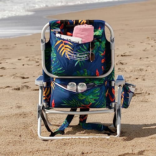 Tommy Bahama 5-Position Beach Chair with Fold Flat Aluminum Frame - Green Leaves