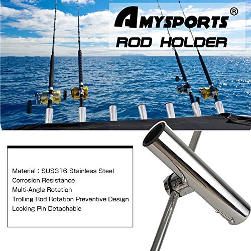 AMYSPORTS 4PCS Stainless Steel Trolling Rod Holders Side Mount Adjustable Kayak Boat