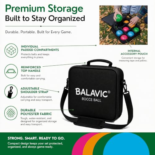 Bocce Ball Set with 8 Resin Balls, Pallino, Carry Bag & Measuring Tape