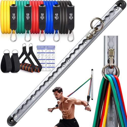 Resistance Band Wall Mount System with 5 Resistance Bands & Accessories - Space Saving Home Gym