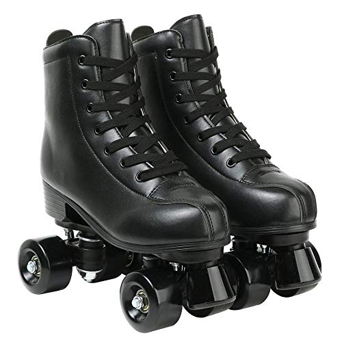 Black High Top PU Leather Double-Row Roller Skates for Men Women US 8.5