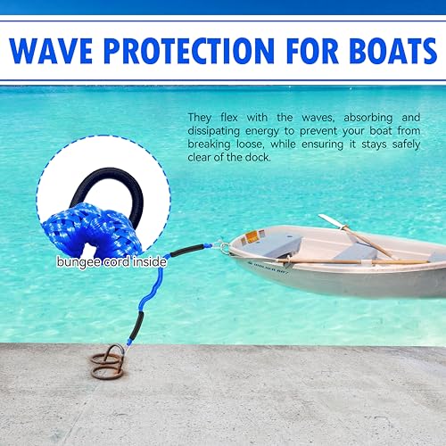 Heavy Duty Floating Dock Lines with Double Hooks - 4FT Marine Bungee Rope for Boats, Pontoon & Jet Ski