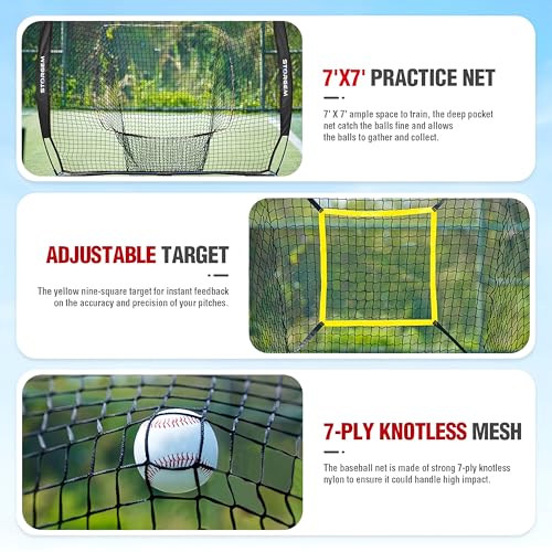 Black 7x7 Baseball Softball Practice Net with Tee, Ball Caddy & Strike Zone