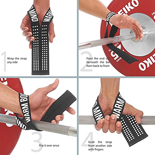 WARM BODY COLD MIND Black/White Lifting Wrist Straps for Oly Weightlifting - Pair