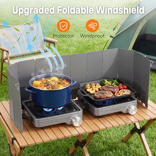 2-Burner Portable Propane Camping Stove with Windshield, 30,000 BTU Foldable Gas Cooktop