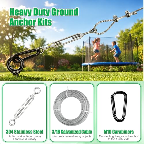4 Pack 30-Inch Ground Anchors with Tie Down Hardware Kit - Heavy Duty, Wind-Resistant, Complete Set