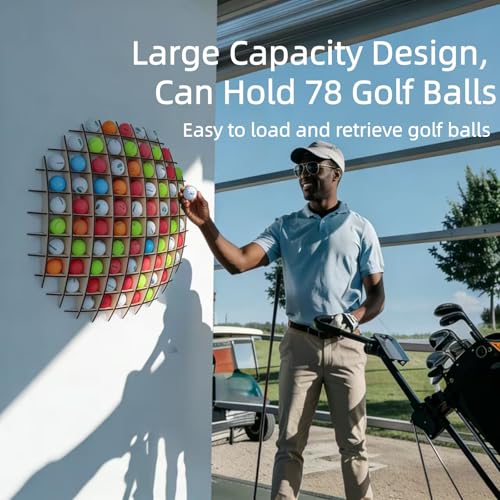 KBKJYYGS Wooden Golf Ball Display Case - Holds 78 Balls, Wall Mountable, Unique Ball-Shaped Design