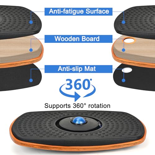 Standing Desk Balance Board with Marble & 360° Rotation - Anti Fatigue Mat for Office & Home Workout