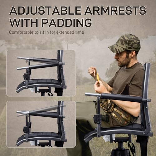 Ever Advanced 360° Silent Swivel Hunting Chair with Armrests, Adjustable Folding Seat Supports 400lbs for Outdoor & Hunting