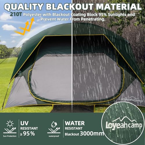 Dark Green 4-Person Blackout Camping Tent with Rainfly – Spacious Dome Design