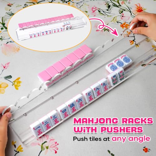 Clear Acrylic Mahjong Racks with Magnetic Pushers - 4 Pack, 17.5" for American Mahjong Enthusiasts