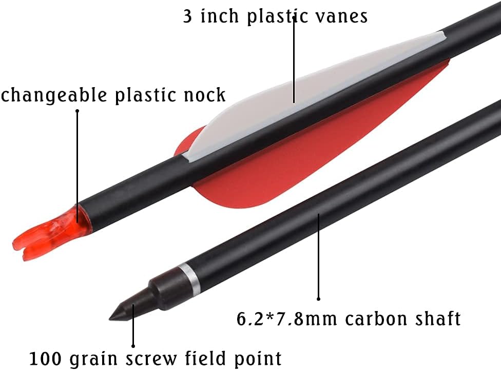 Skiennix Carbon Arrow - Hunting Target Practice Arrows with Removable Tips | 26, 28, 30 Inch, Spine 500 (6/12 PCS)