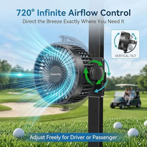TORQELIN 2-Pack Magnetic Golf Cart Fan - 12000mAh Rechargeable Portable Cooler with N54 Magnet, 3 Speeds & 720° Adjustable Airflow, Variation 2