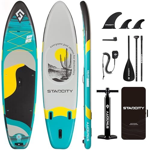 Starcity 11' x 33'' x 6'' Inflatable Paddle Board Green Black - Stable, Spacious, Easy to Operate for Family & Pet Use