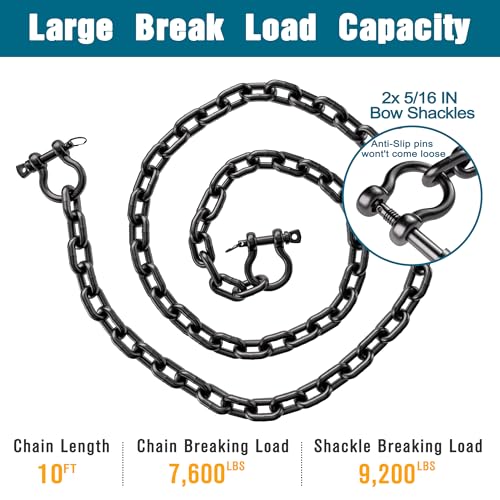 10FT 5/16 Inch Marine Grade Stainless Steel Boat Anchor Chain with Double Shackle - Deck Man