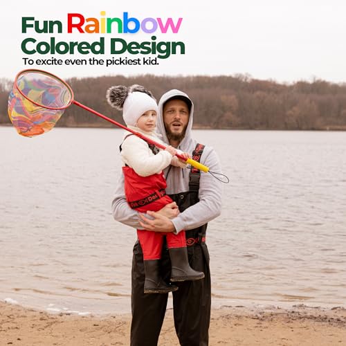 Kids Fishing Net with Bait Pouch - Collapsible Rainbow Mesh for Outdoor Play - Style 2 Green
