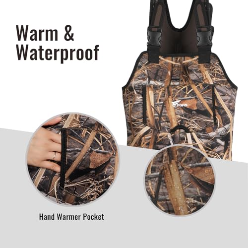 Kids Hunting Waders with Rubber Boots - Lightweight Youth Fishing Gear, 14/15 Next Camo Evo Variation