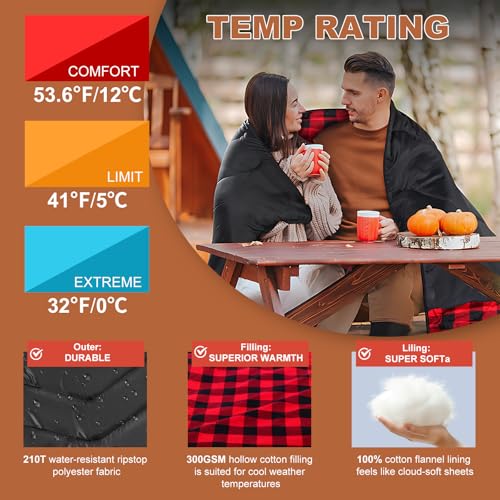 XL Queen Size Double Sleeping Bag for 2 Adults - Black & Red, Portable Camping Bed