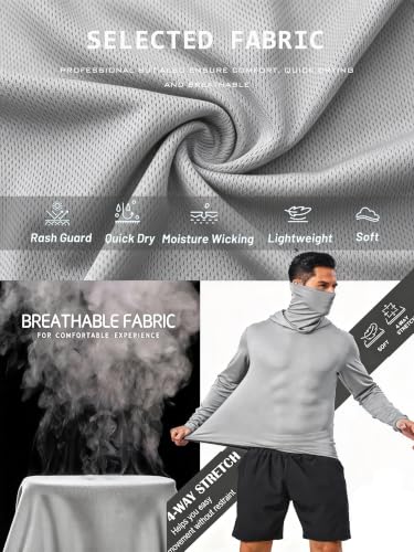 Men's Sun Protection Lightweight Quick Dry Rash Guard Hoodie Set - Large, 5 Pack with Face Mask for Outdoor Fishing