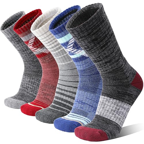 Welwoos Merino Wool Thermal Hiking Socks Large Assorted Square Stripes - Warm Moisture Wicking Outdoor Socks for Men & Women