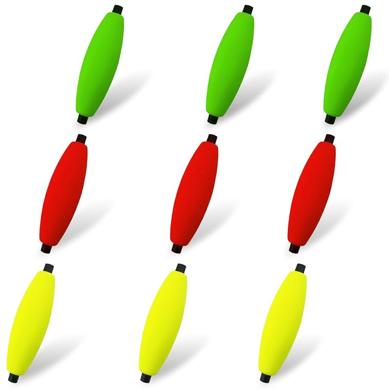 9Pcs Red Yellow Green Foam Peg Floats for Catfish Rig Fishing Rod Baits - 3 Sizes XL