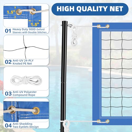 Olybeaka Blue Pool Volleyball Net Set, 30ft Adjustable & Heavy-Duty for Inground Pools