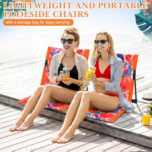 Foldable Poolside Chairs Set - Tropical Floral 4 Pack Portable Beach Lounge Seats