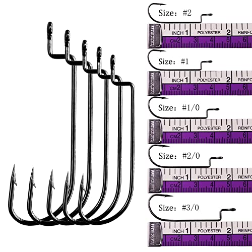 Offset Worm Hooks 100PCS - 5 Sizes for Soft Plastic Lures, Salt & Freshwater Fishing