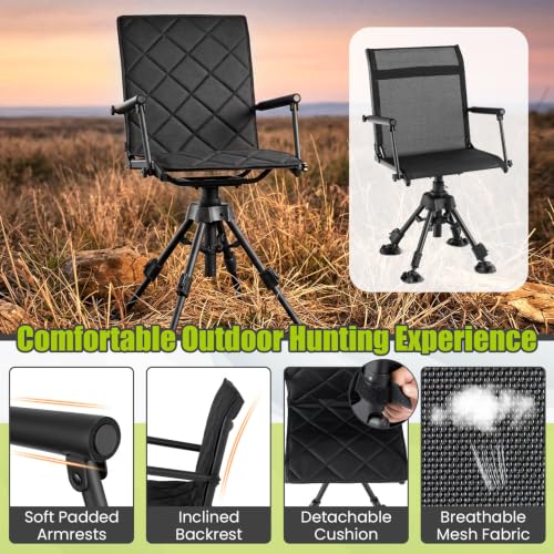 Swivel Hunting Chair with Padded Seat and 360° Rotation - Black