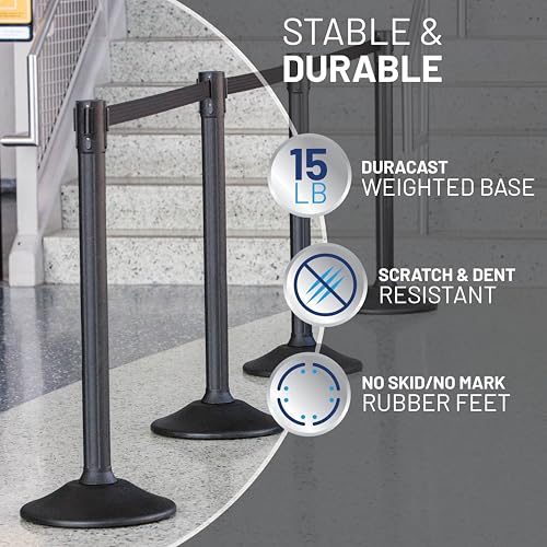 US Weight Sentry 6.5' Retractable Belt Stanchion Barrier 2-Pack, Black