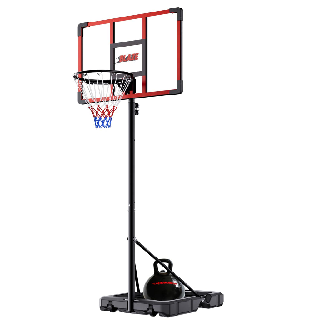 Portable Basketball Hoop for Kids & Teens, 4.1–8.5FT Adjustable Height, 32'' Shatterproof Backboard, Fillable Base with Weight Bag, Outdoor Goal for Backyard & Driveway(Black)