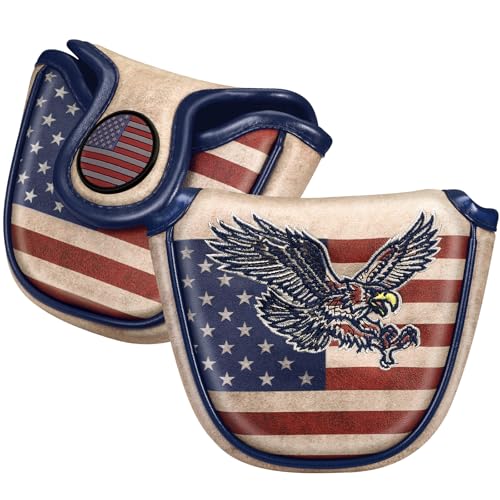 Golf Club Head Cover - Mallet Putter Cover with US Flag Embroidery - Fits Most Putters