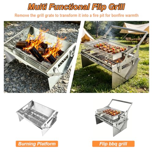 Portable 360° Rotating Charcoal Grill with Flipping Basket - Stainless Steel Camping BBQ