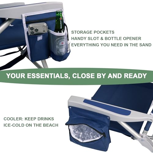 Romswi Navy Blue Extra Wide Beach Chair with Canopy & Cooler Bag - 2 Pack