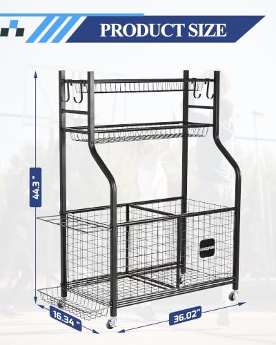 Sports Equipment Organizer with Wheels - Garage Ball Storage, 36 x 16 inches