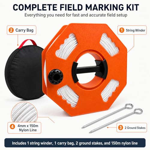 Baseball & Softball Field Marking String Winder Set with Nylon Cord and Ground Anchor