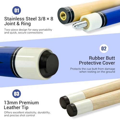 HMQQ 58 Inch Pool Cue Sticks Set of 6 - 20 oz 2-Piece Billiard Cues with Patterned Design