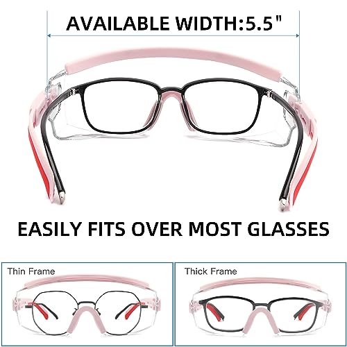 Pink Safety Glasses Over Eyeglasses Anti-Fog Protective Goggles with Adjustable Frame for Men Women - WEYMENG
