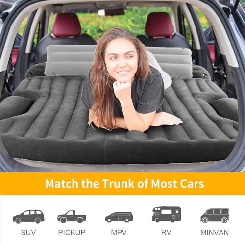 KMZ Dark Gray SUV Air Mattress with 2 Pillows & Electric Pump, Double-Sided Flocked Camping Bed