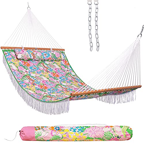 Lazy Daze Double Quilted Hammock with Pillow & Carry Bag Pink Floral - Supports 450 lbs