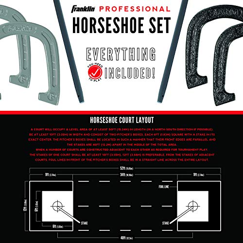 Professional Franklin Horseshoe Set with Steel Horseshoes, Stakes & Carry Case - Outdoor Lawn Game