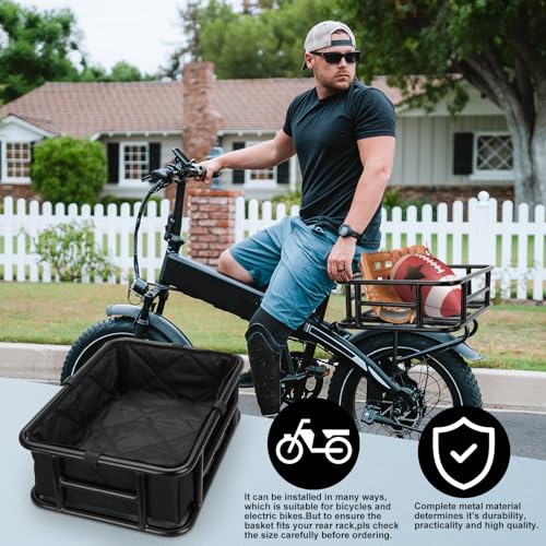 RAYMACE Rear Bike Basket with Cargo Net & Liner - 18.2x13x6 Inches